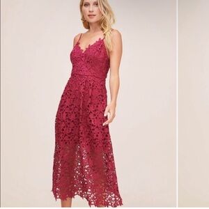 NWT ASTR Revolve Lace Overlay Midi Dress Women’s Size Extra Small Pink/Maroon